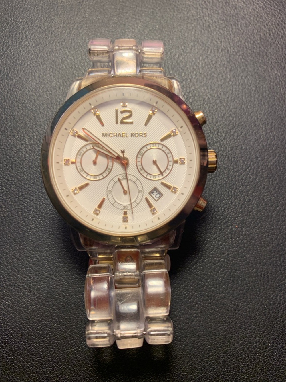 Michael Kors Clear Acrylic Bracelet Watch with Rose Gold Accents